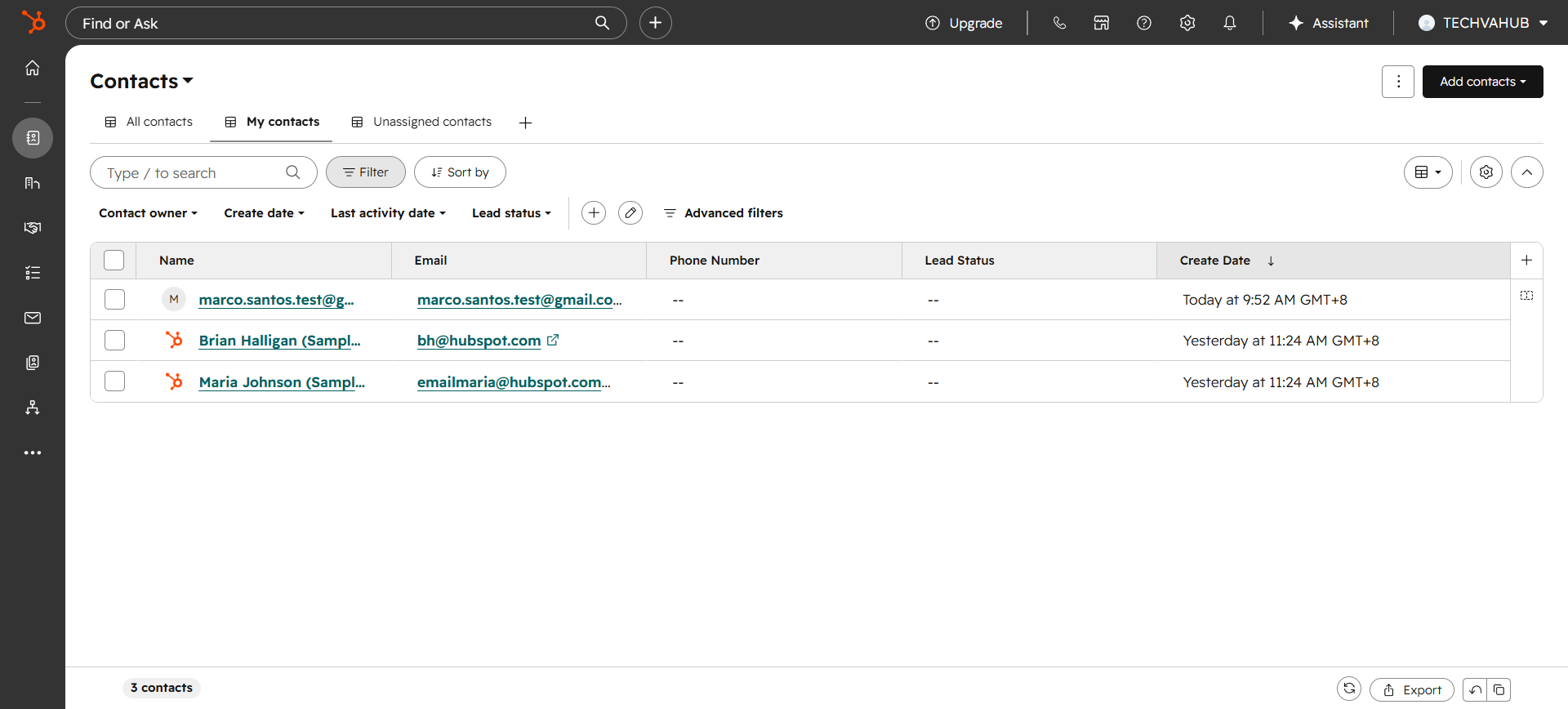 HubSpot — Contacts logged