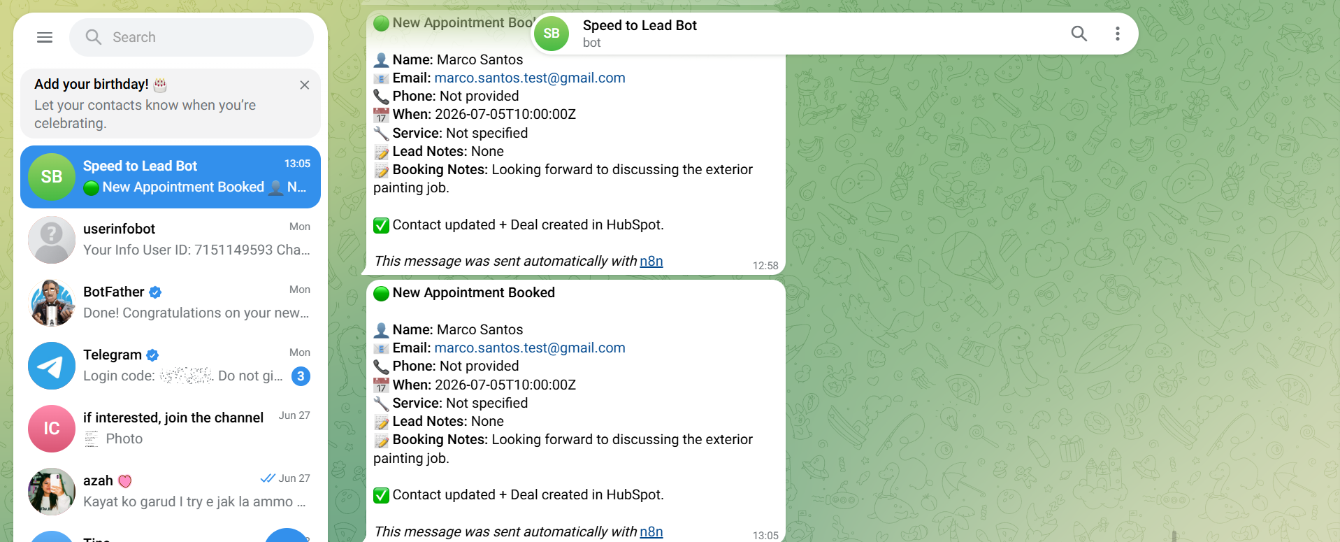 Telegram — Owner notification