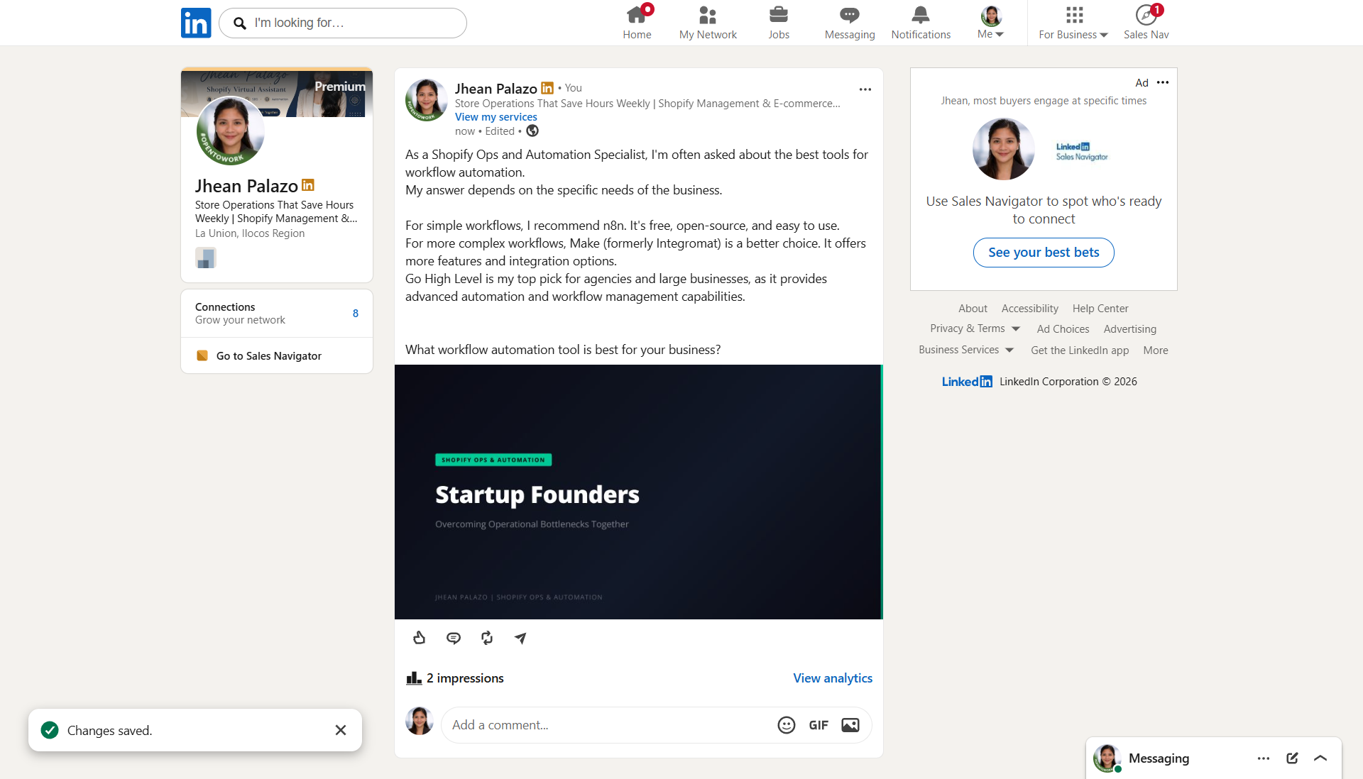 Live LinkedIn post published via the system