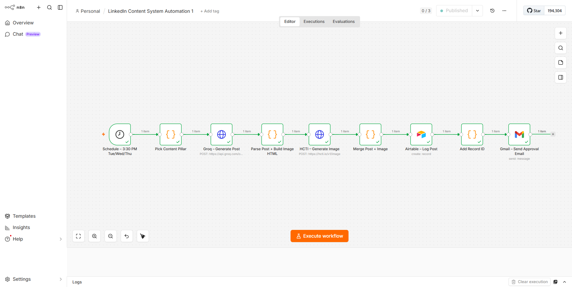 LinkedIn Content System — n8n workflow